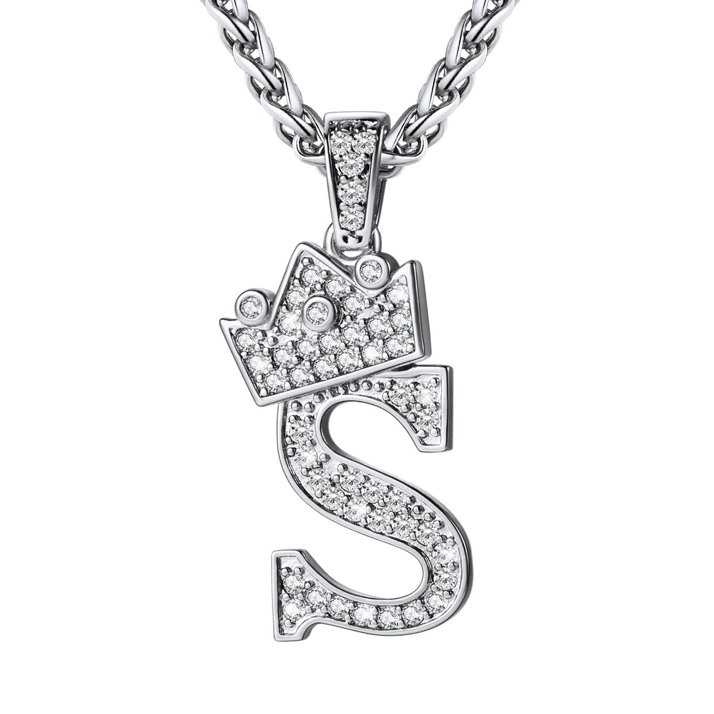 Cubic Zirconia Initial S Necklace Steel