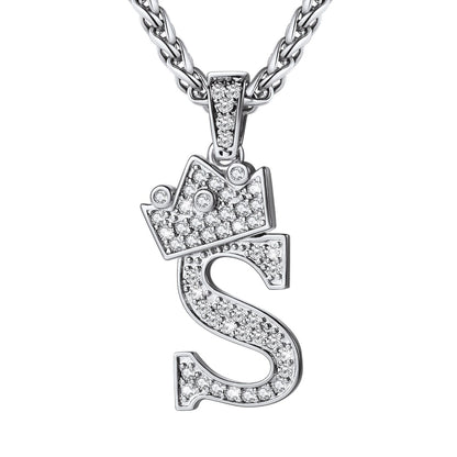 Cubic Zirconia Initial S Necklace Steel