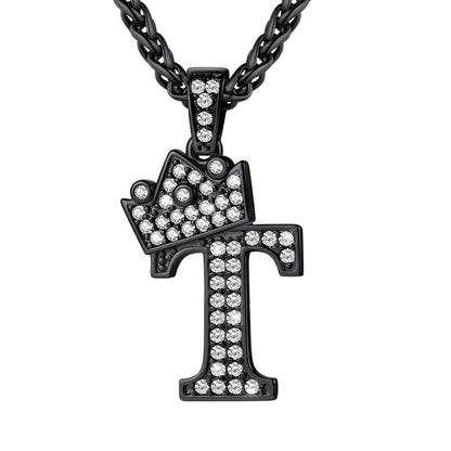 Cubic Zirconia Initial T Necklace Black Plated