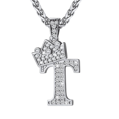 Cubic Zirconia Initial T Necklace Steel