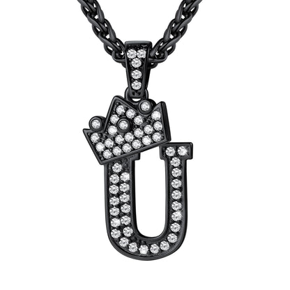 Cubic Zirconia Initial U Necklace Black Plated