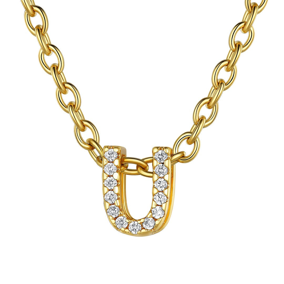 Cubic Zirconia Initial U Necklace Gold Plated
