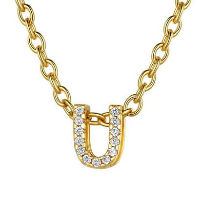 Cubic Zirconia Initial U Necklace Gold Plated