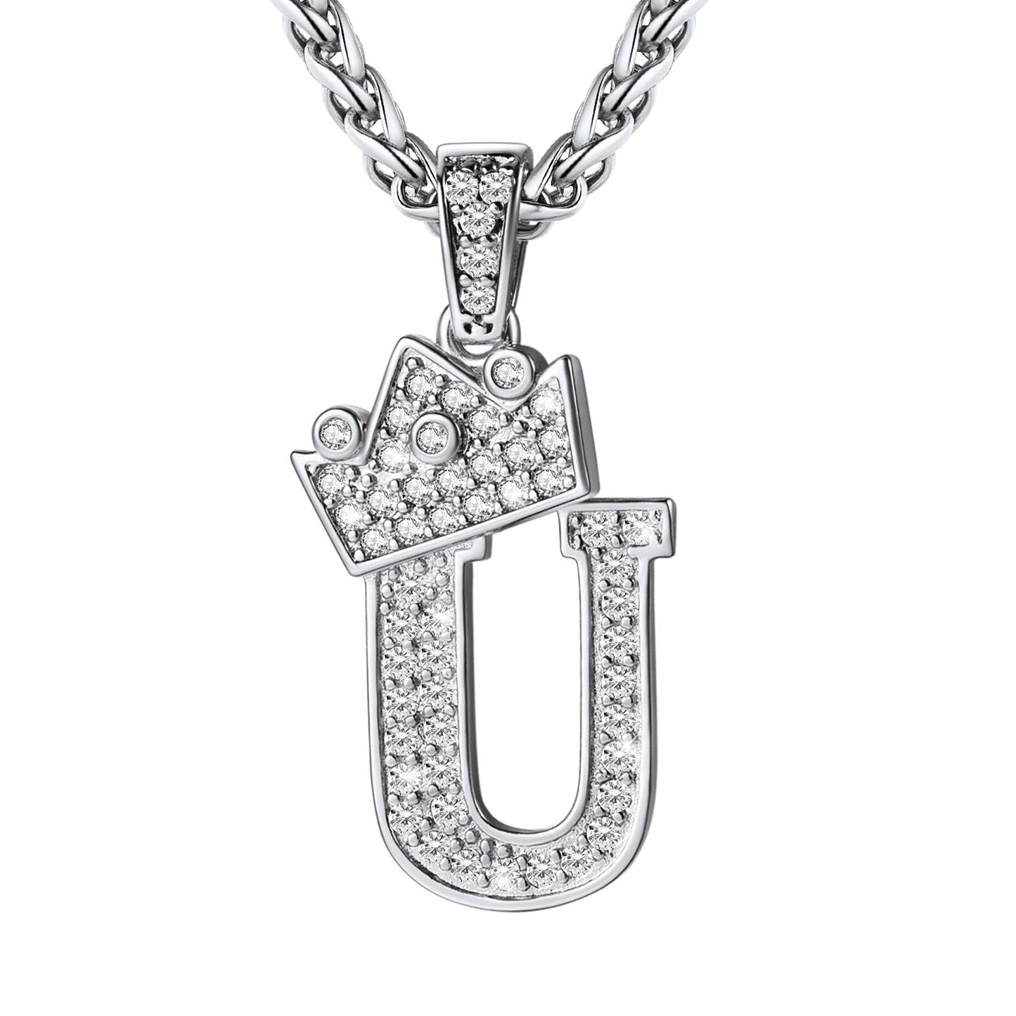 Cubic Zirconia Initial U Necklace Steel