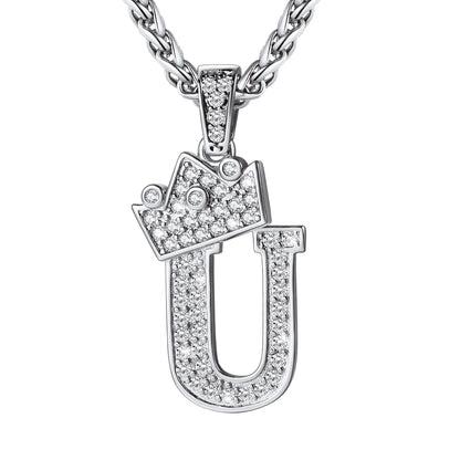 Cubic Zirconia Initial U Necklace Steel