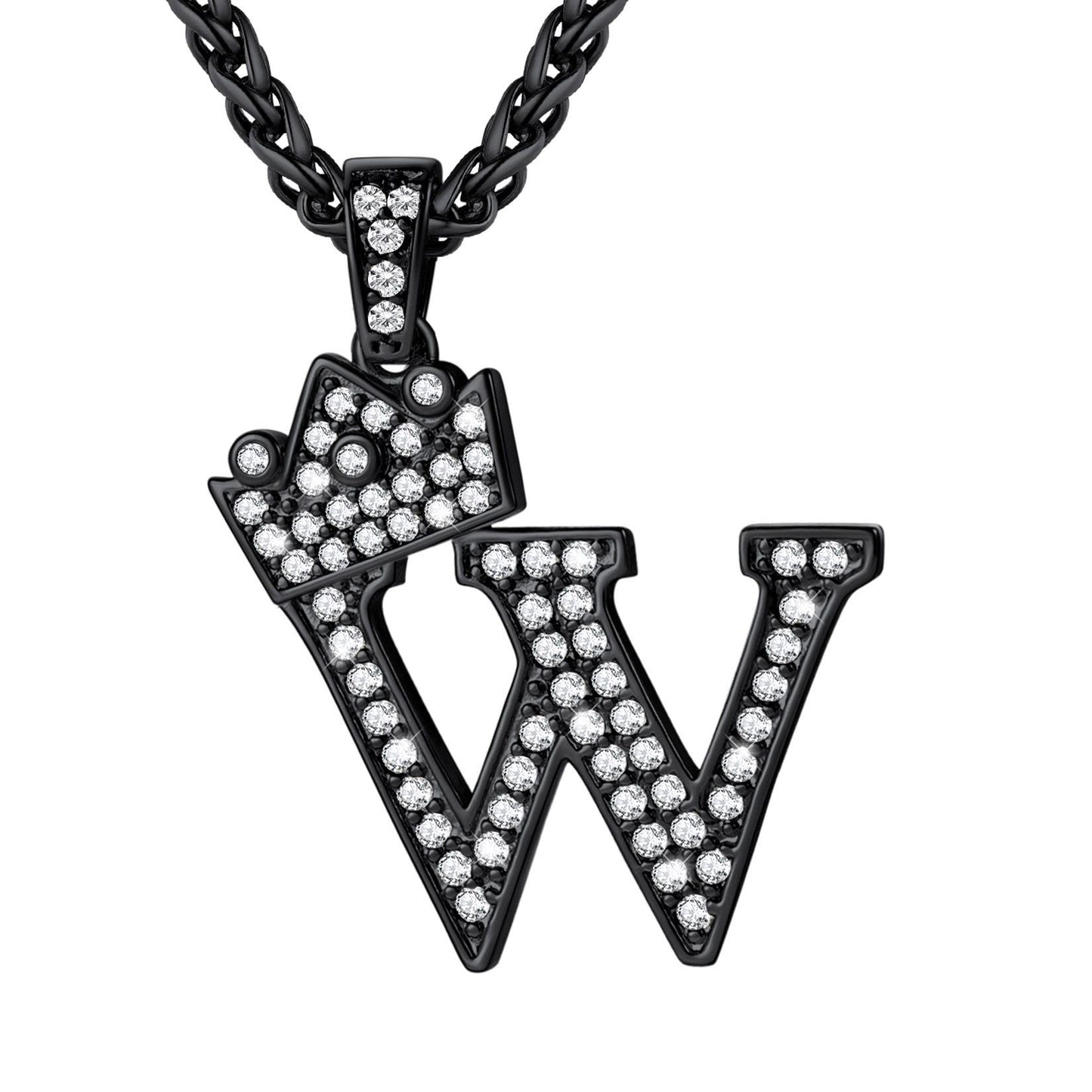 Cubic Zirconia Initial W Necklace Black Plated