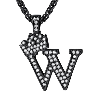 Cubic Zirconia Initial W Necklace Black Plated