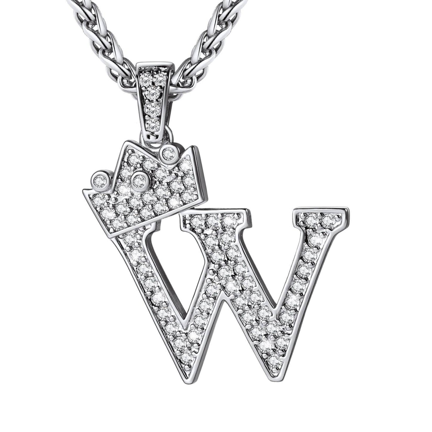 Cubic Zirconia Initial W Necklace Steel