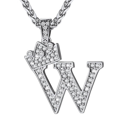 Cubic Zirconia Initial W Necklace Steel