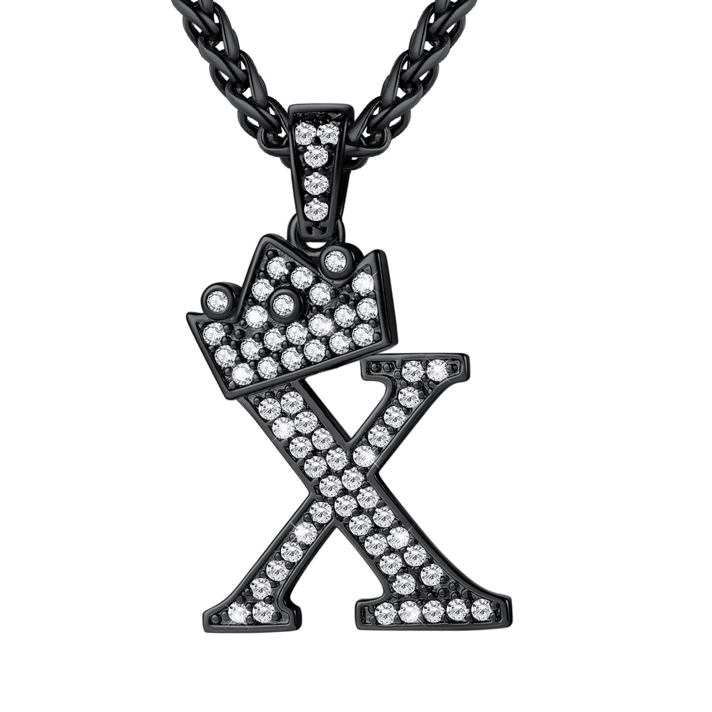 Cubic Zirconia Initial X Necklace Black Plated