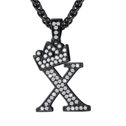 Cubic Zirconia Initial X Necklace Black Plated
