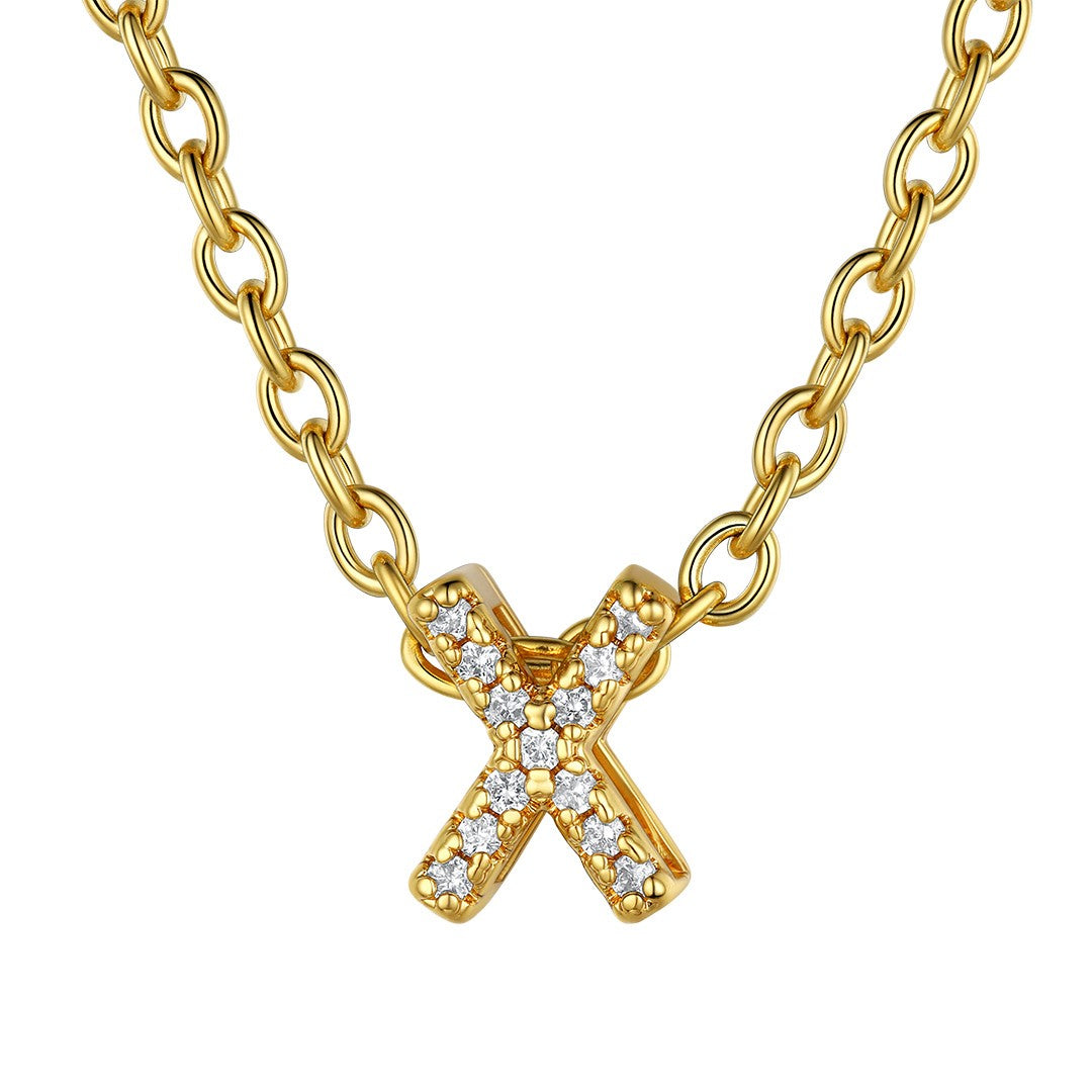 Cubic Zirconia Initial X Necklace Gold Plated