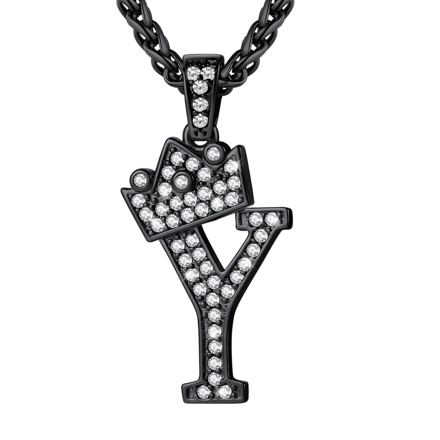 Cubic Zirconia Initial Y Necklace Black Plated