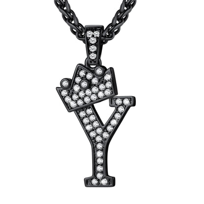 Cubic Zirconia Initial Y Necklace Black Plated