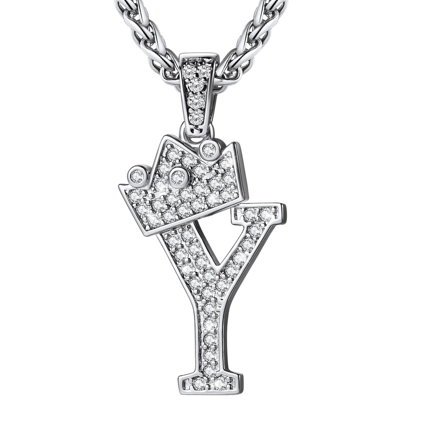 Cubic Zirconia Initial Y Necklace Steel