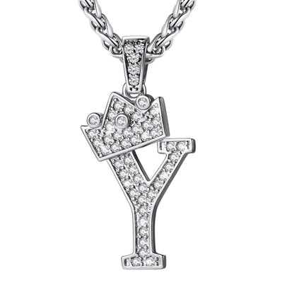 Cubic Zirconia Initial Y Necklace Steel