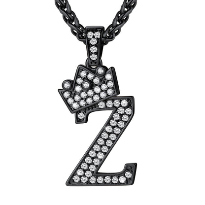 Cubic Zirconia Initial Z Necklace Black Plated