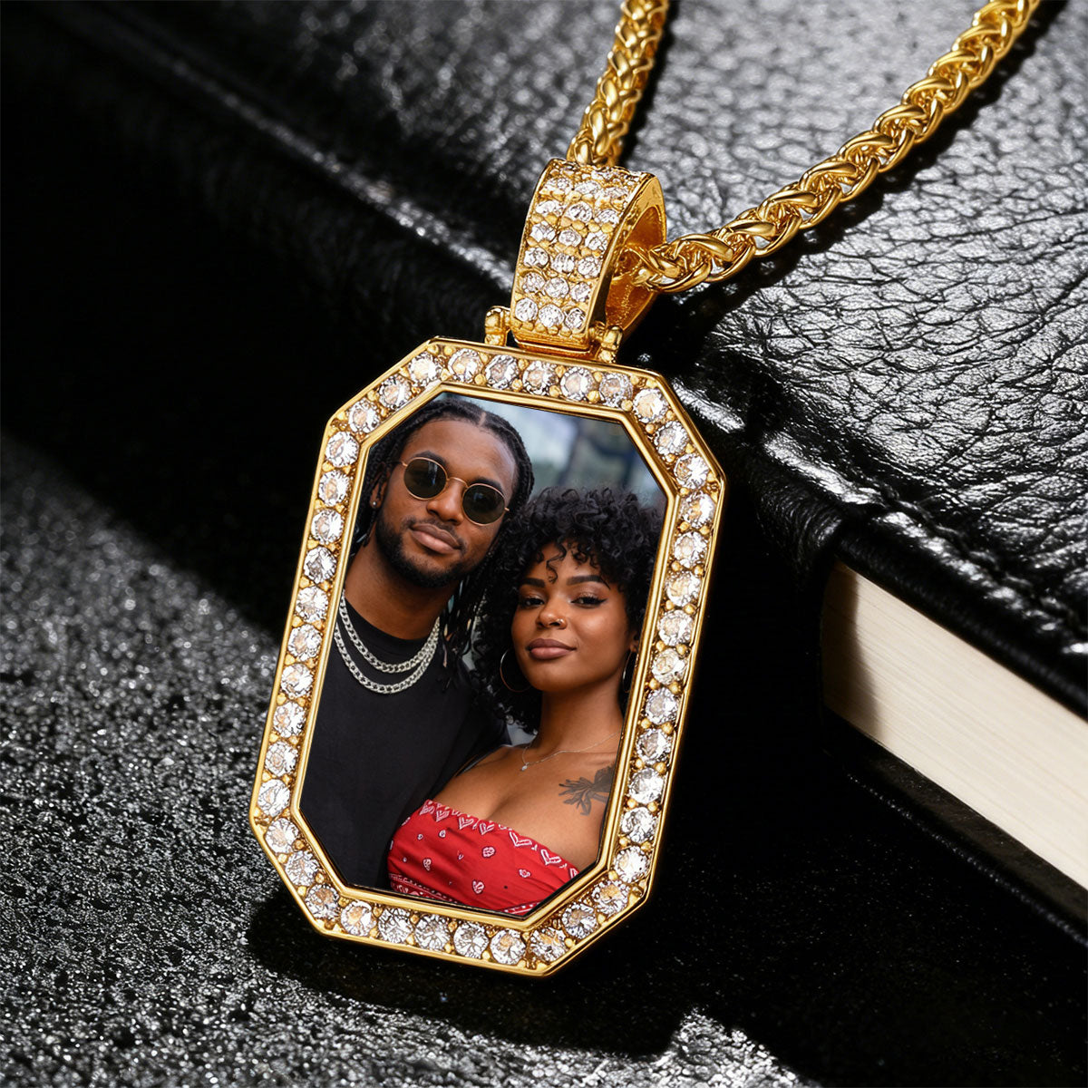 Cubic Zirconia Octagonal Picture Dog Tag Necklace