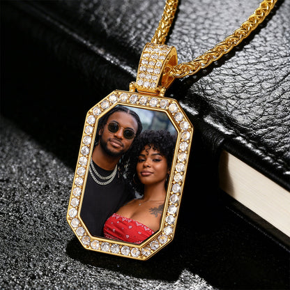 Cubic Zirconia Octagonal Picture Dog Tag Necklace