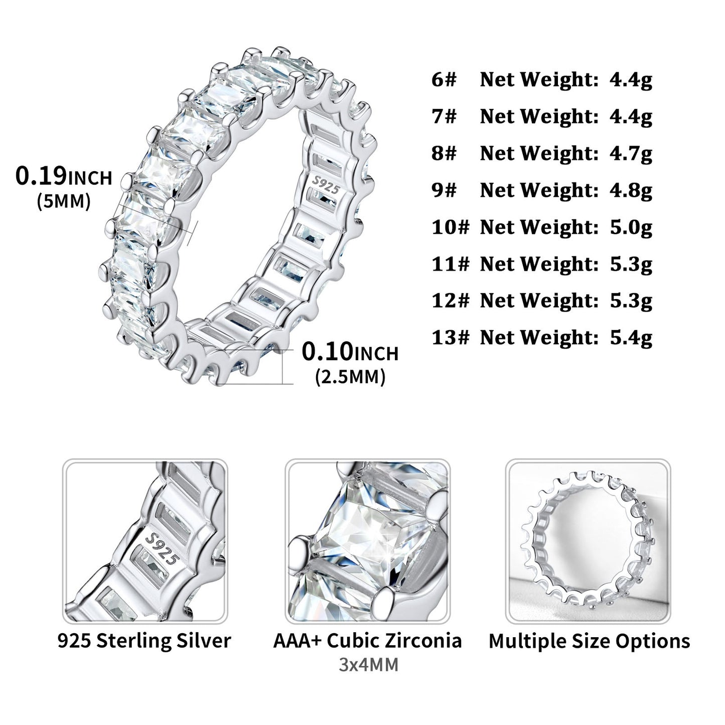 Cubic Zirconia Princess Rings size