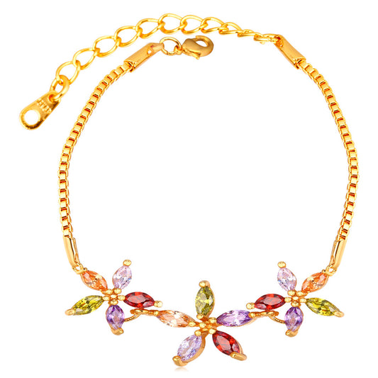  Cubic Zirconia Rhinestone Flower Bracelet