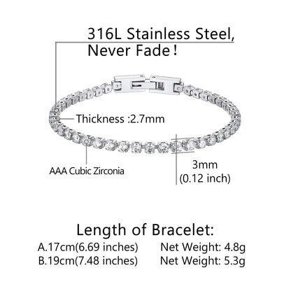 Cubic Zirconia Tennis Bracelet in different Dimension, Durable, Solid