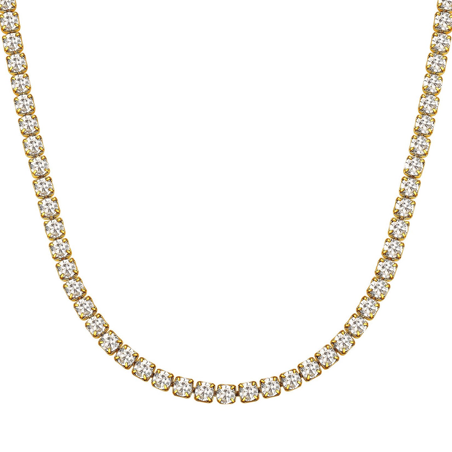 Cubic Zirconia Tennis Necklace for Men Women Gold Plated