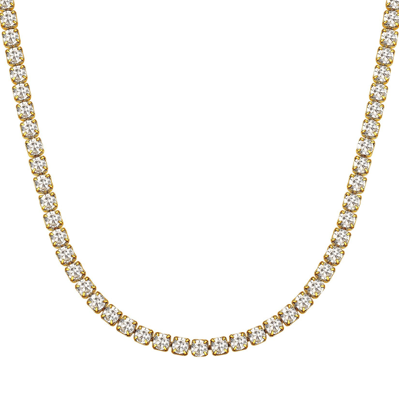 Cubic Zirconia Tennis Necklace for Men Women Gold Plated