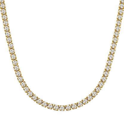 Cubic Zirconia Tennis Necklace for Men Women Gold Plated