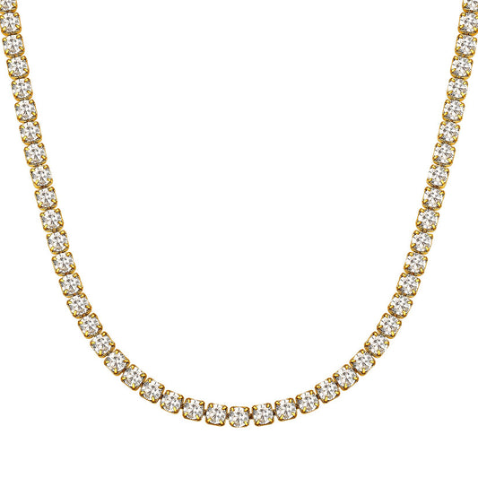 Cubic Zirconia Tennis Necklace for Men Women Gold Plated