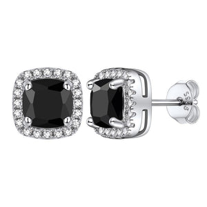 Cushion Cut Black Onyx Stud Earrings in 925 Sterling Silver