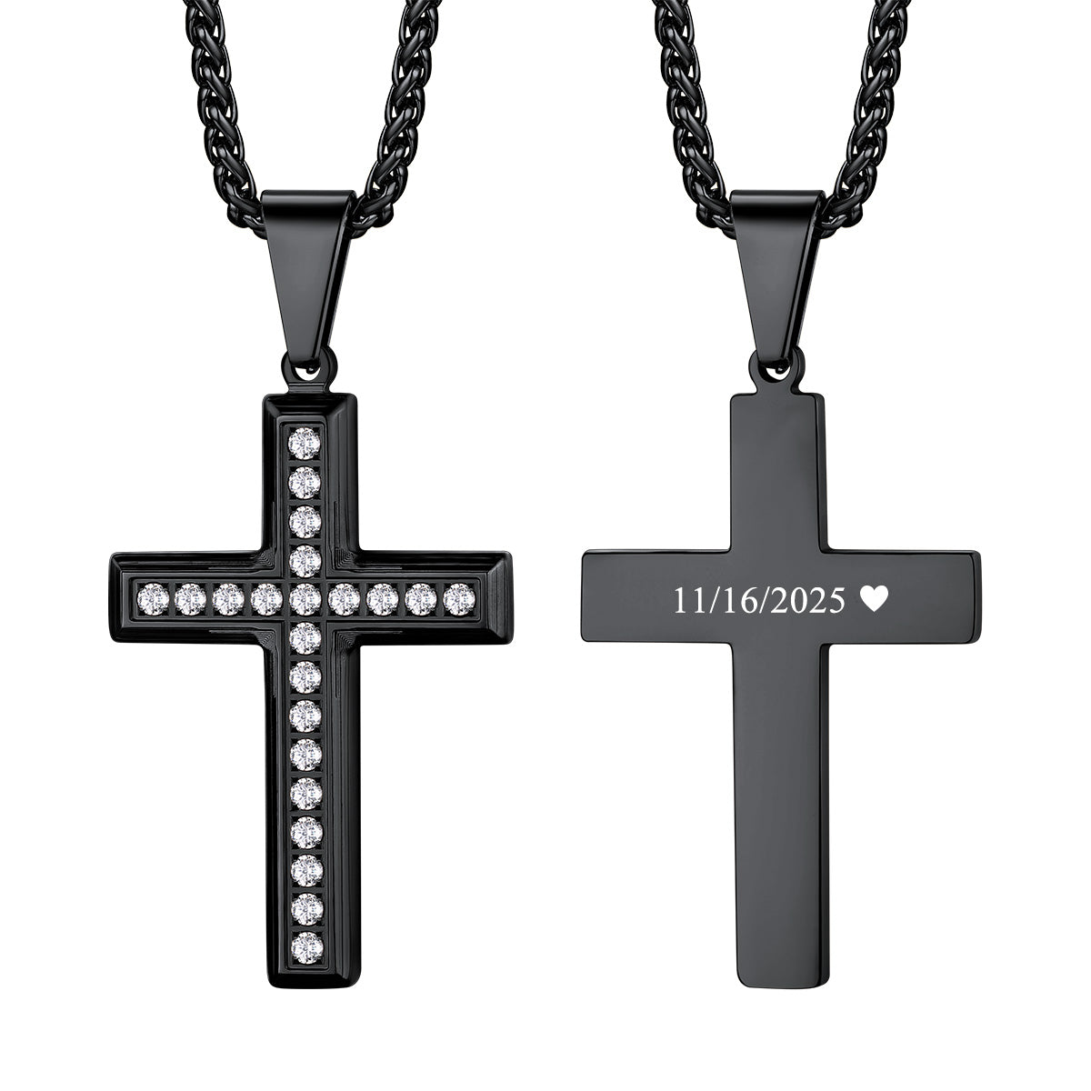Cusotm Cubic Zirconia Cross Necklace Black Plated
