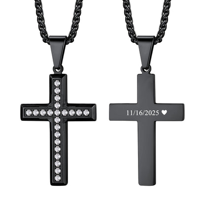 Cusotm Cubic Zirconia Cross Necklace Black Plated