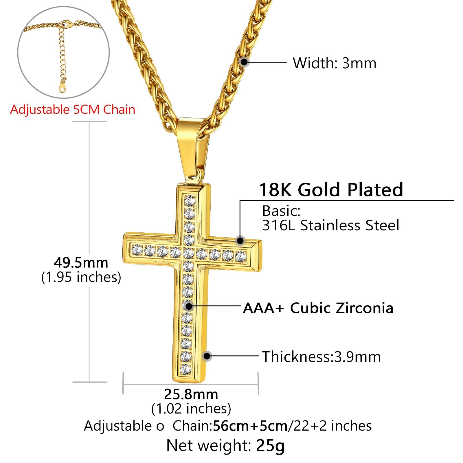 Cusotm Cubic Zirconia Cross Necklace Dimension, Durable