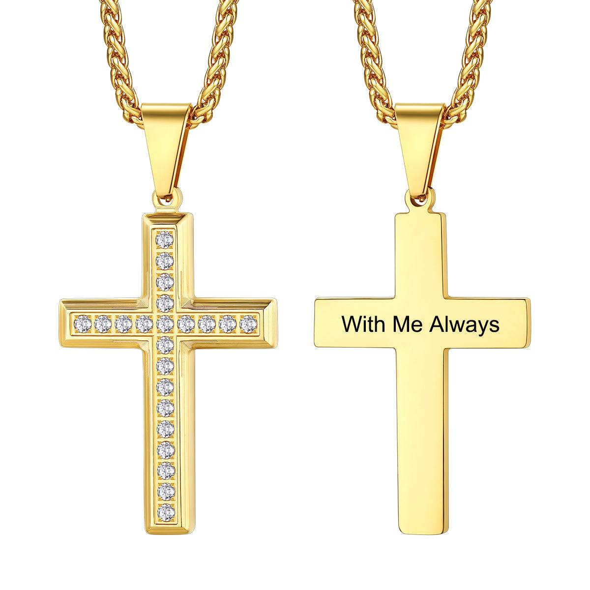 Cusotm Cubic Zirconia Cross Necklace Gold Plated