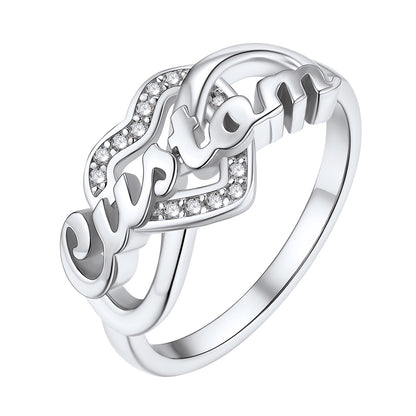 Personalized Name Heart Ring With Cubic Zirconia for Women