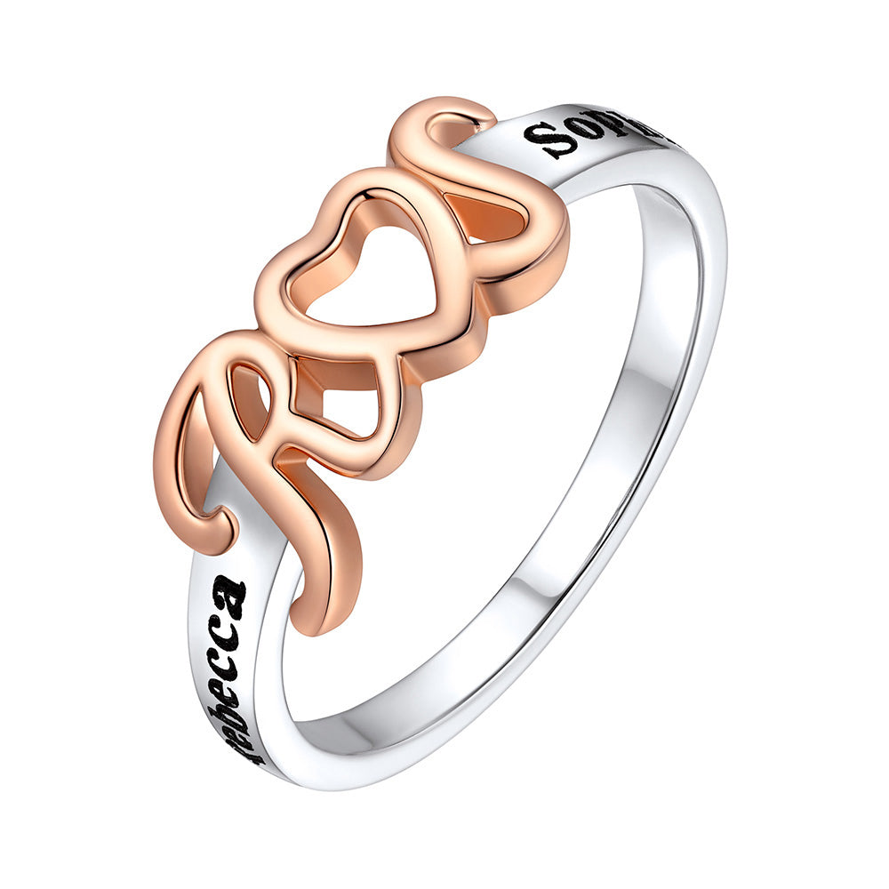 Custom Engraving Initial Heart Rings for Women rose gold