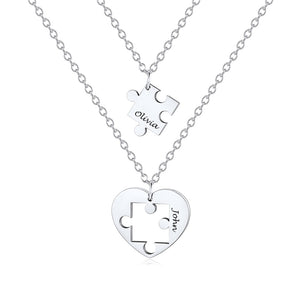 Custom Heart Puzzle Piece Matching Necklaces For Couples