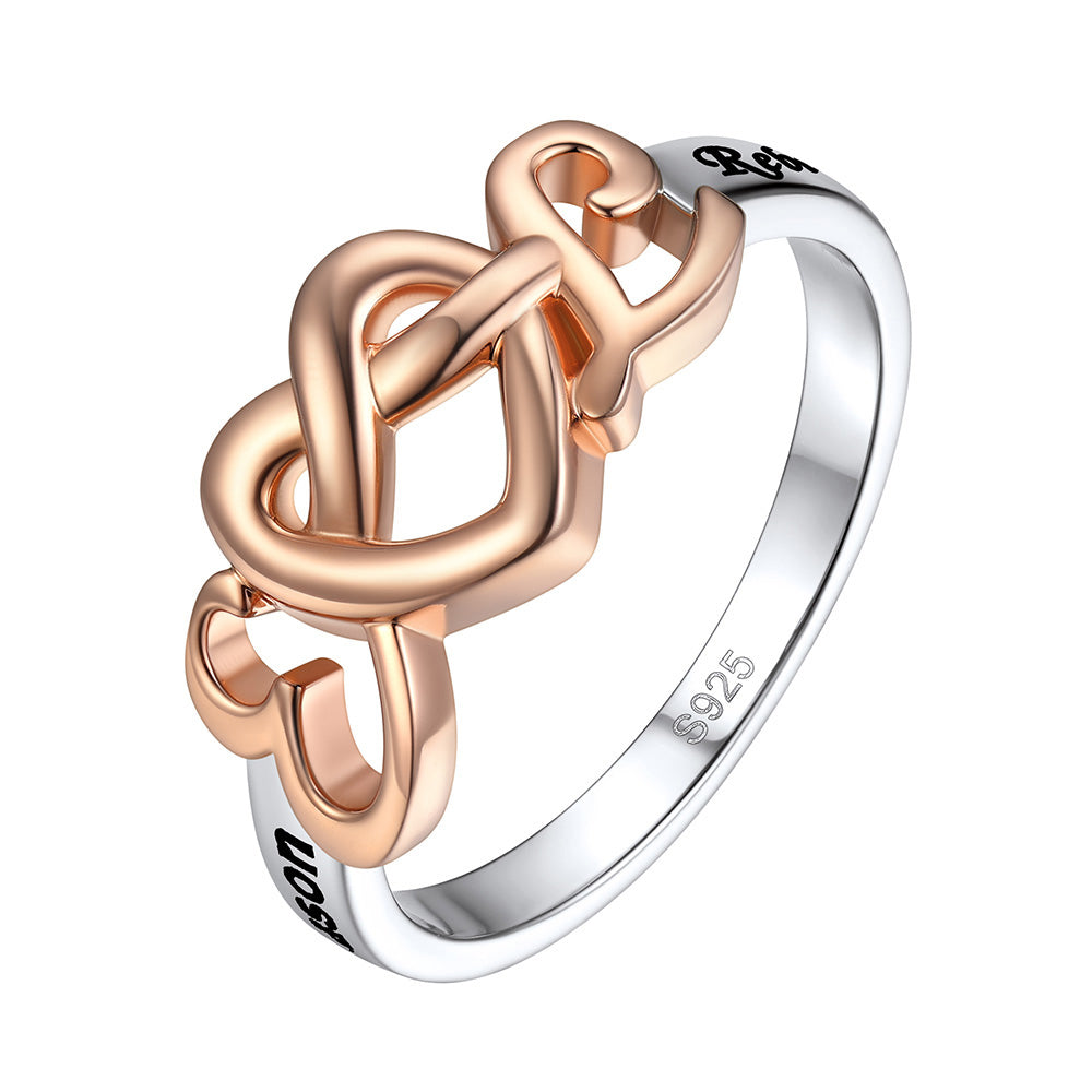 Custom Initial Heart Love Knot Promise Ring for Women rose gold