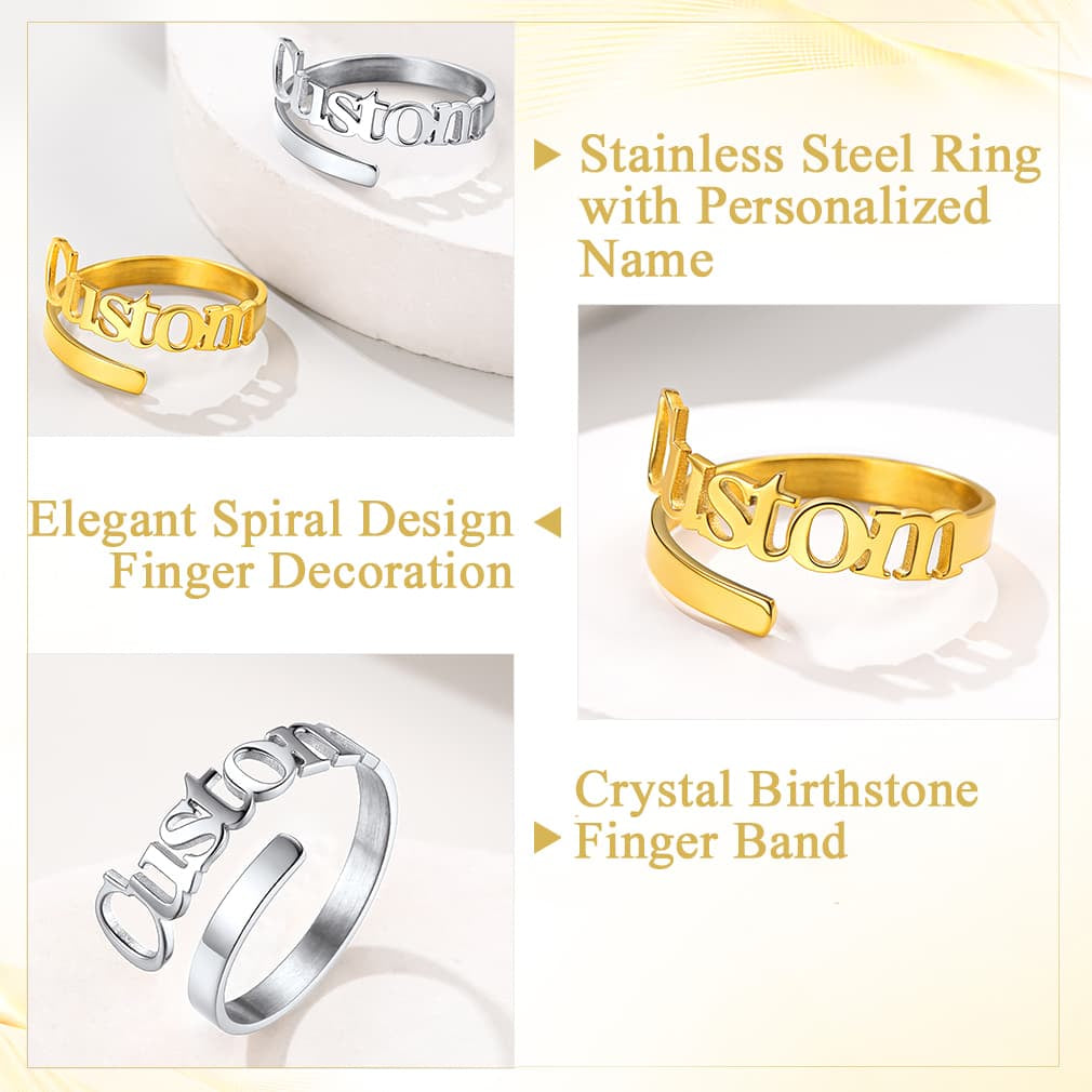 Personalized Name Rings Adjustable For Women Men