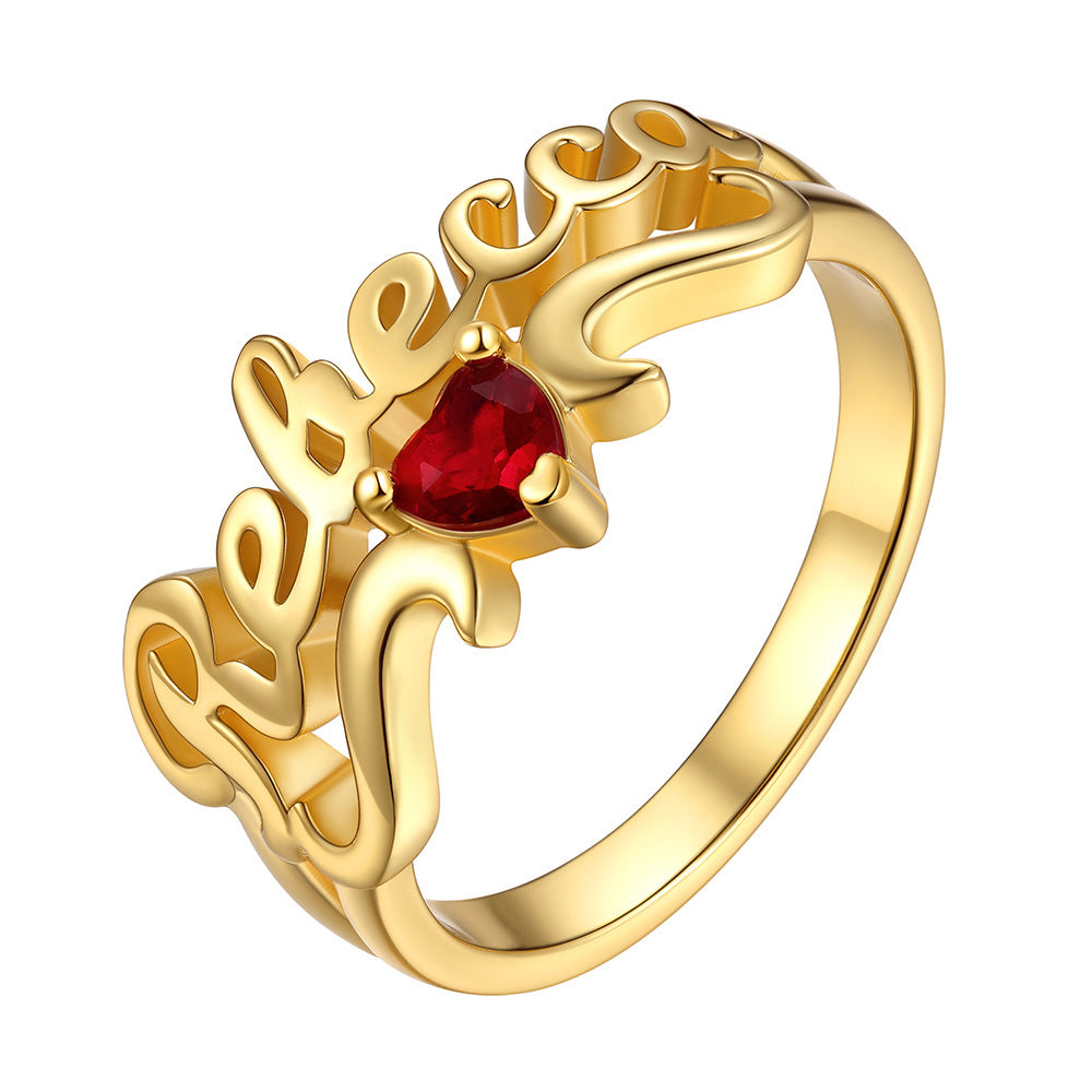 Custom Nameplate Birthstone Rings for Women gold