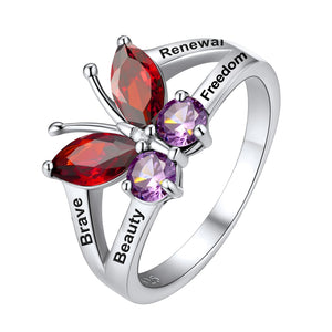 Custom Names Butterfly Birthstones Ring for Women