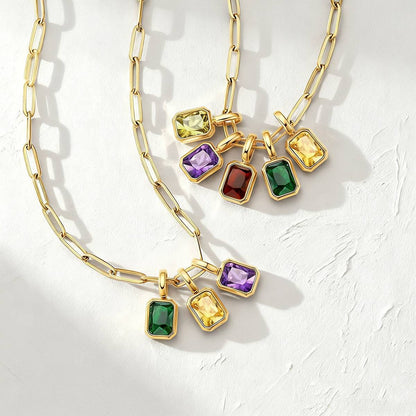 Custom 1-5 Birthstone Paperclip Chain Necklace