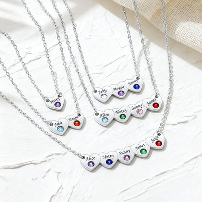 Custom 1-5 Hearts Name Birthstone Necklace
