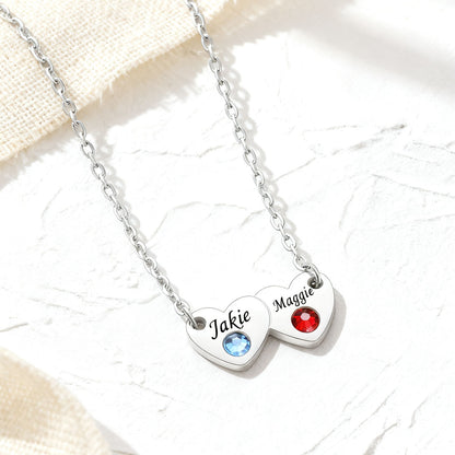 Custom 1-5 Hearts Name Birthstone Necklace Silver