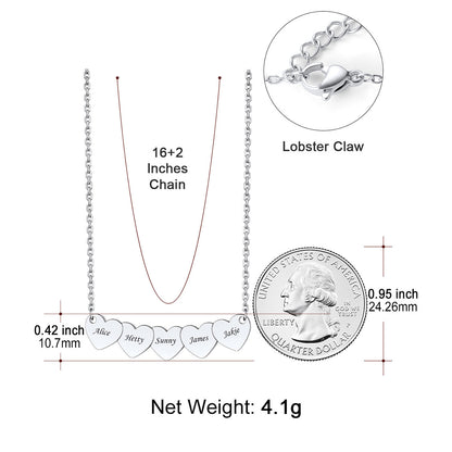 Custom 1-5 Hearts Name Necklace Dimension, Durable