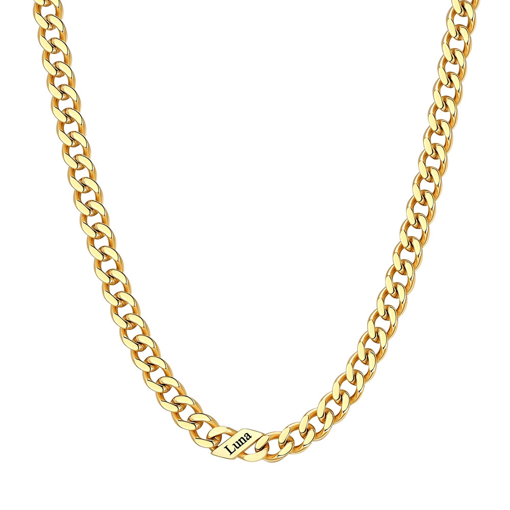 Custom 1-6 Names Cuban Chain Necklace 5mm 1 name Gold Plated