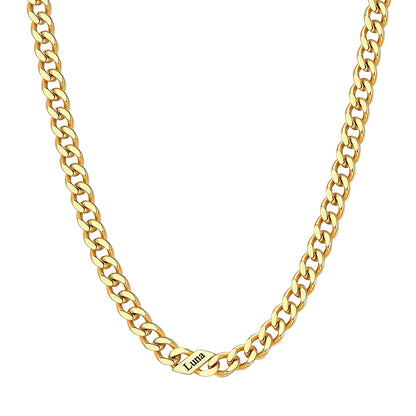 Custom 1-6 Names Cuban Chain Necklace 5mm 1 name Gold Plated