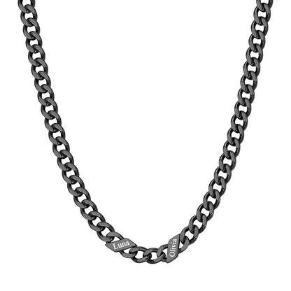 Custom 1-6 Names Cuban Chain Necklace 5mm 2 names Black Plated