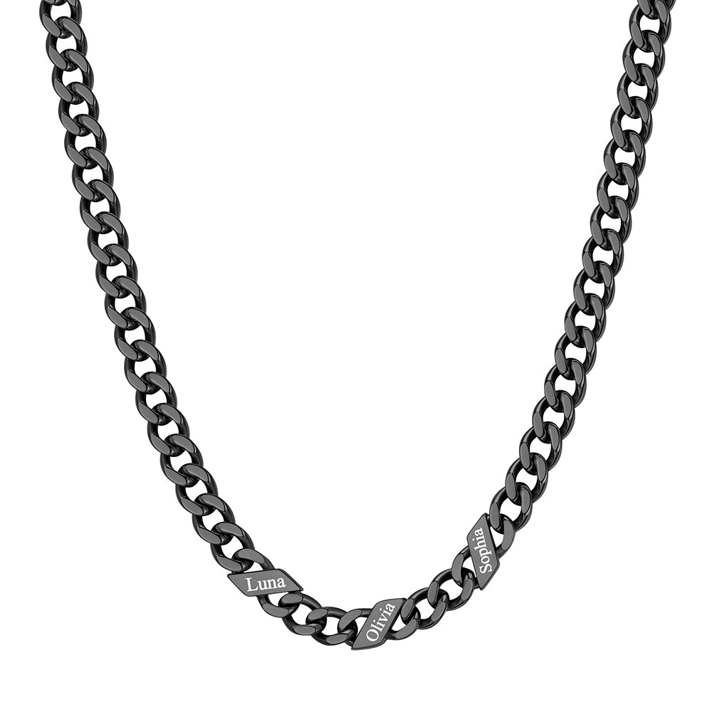 Custom 1-6 Names Cuban Chain Necklace 5mm 3 names Black Plated